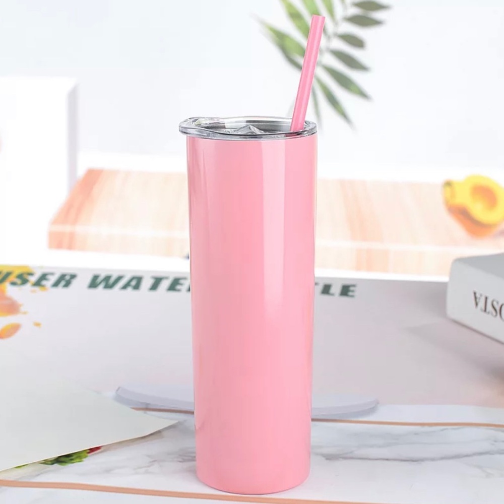 20 oz Pink Stainless Steel Tumbler With Straw